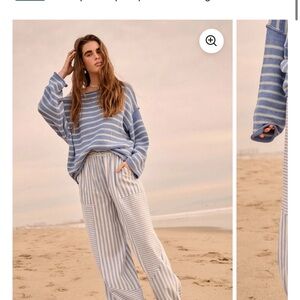 Promesa Jump for Joy Striped Drawstring Parachute Balloon Pants - Blue & White